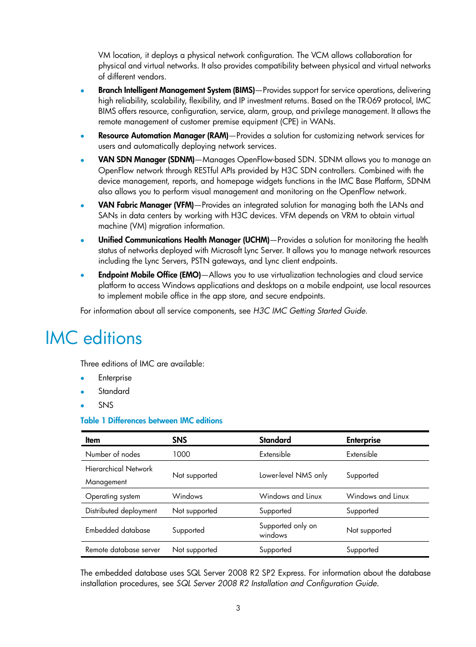 Imc editions | H3C Technologies H3C Intelligent Management Center User Manual | Page 10 / 104