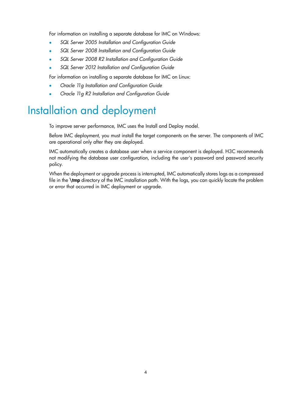 Installation and deployment | H3C Technologies H3C Intelligent Management Center User Manual | Page 11 / 104