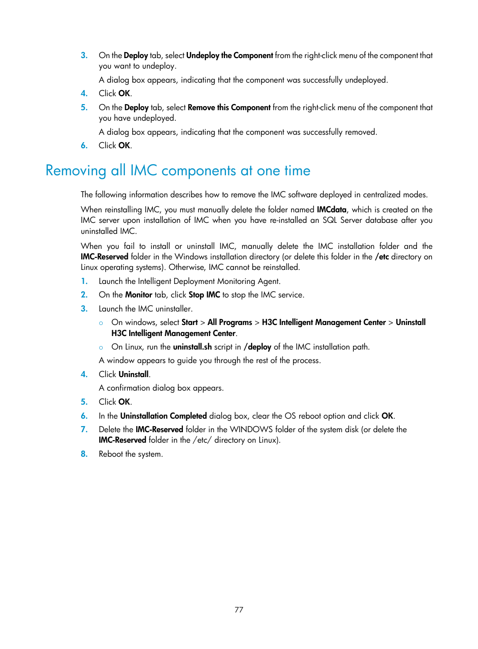 Removing all imc components at one time | H3C Technologies H3C Intelligent Management Center User Manual | Page 84 / 104