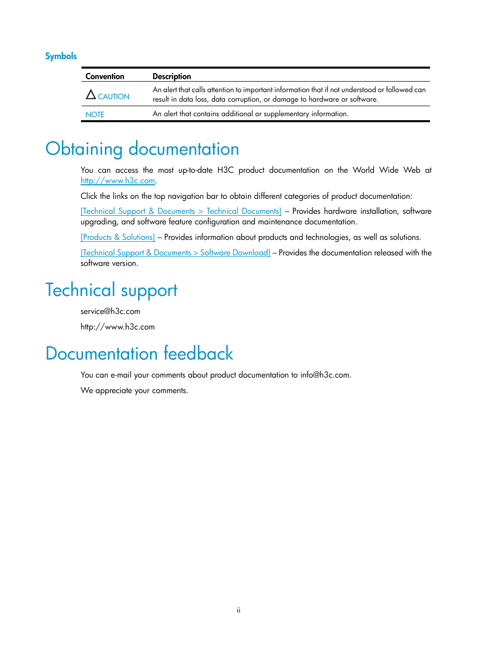 Obtaining documentation, Technical support, Documentation feedback | H3C Technologies H3C Intelligent Management Center User Manual | Page 4 / 50