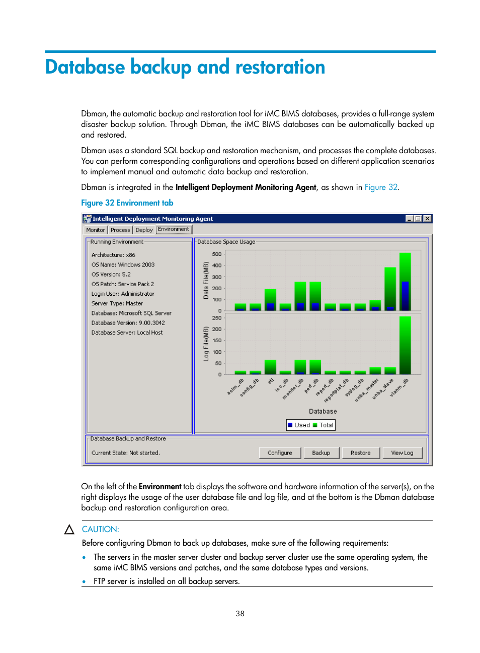 Database backup and restoration | H3C Technologies H3C Intelligent Management Center User Manual | Page 43 / 50