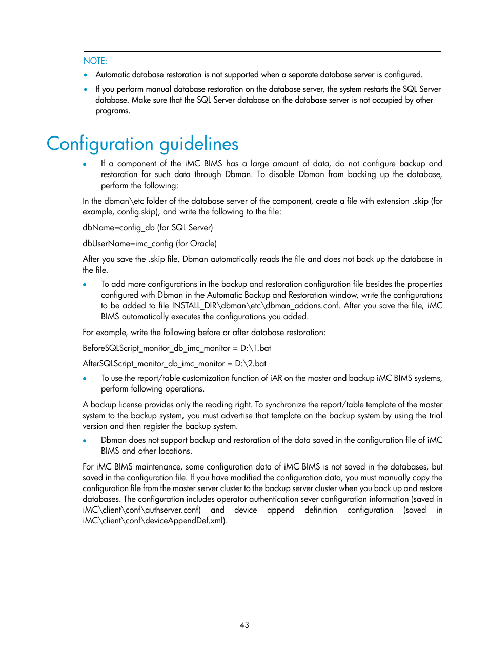 Configuration guidelines | H3C Technologies H3C Intelligent Management Center User Manual | Page 48 / 50