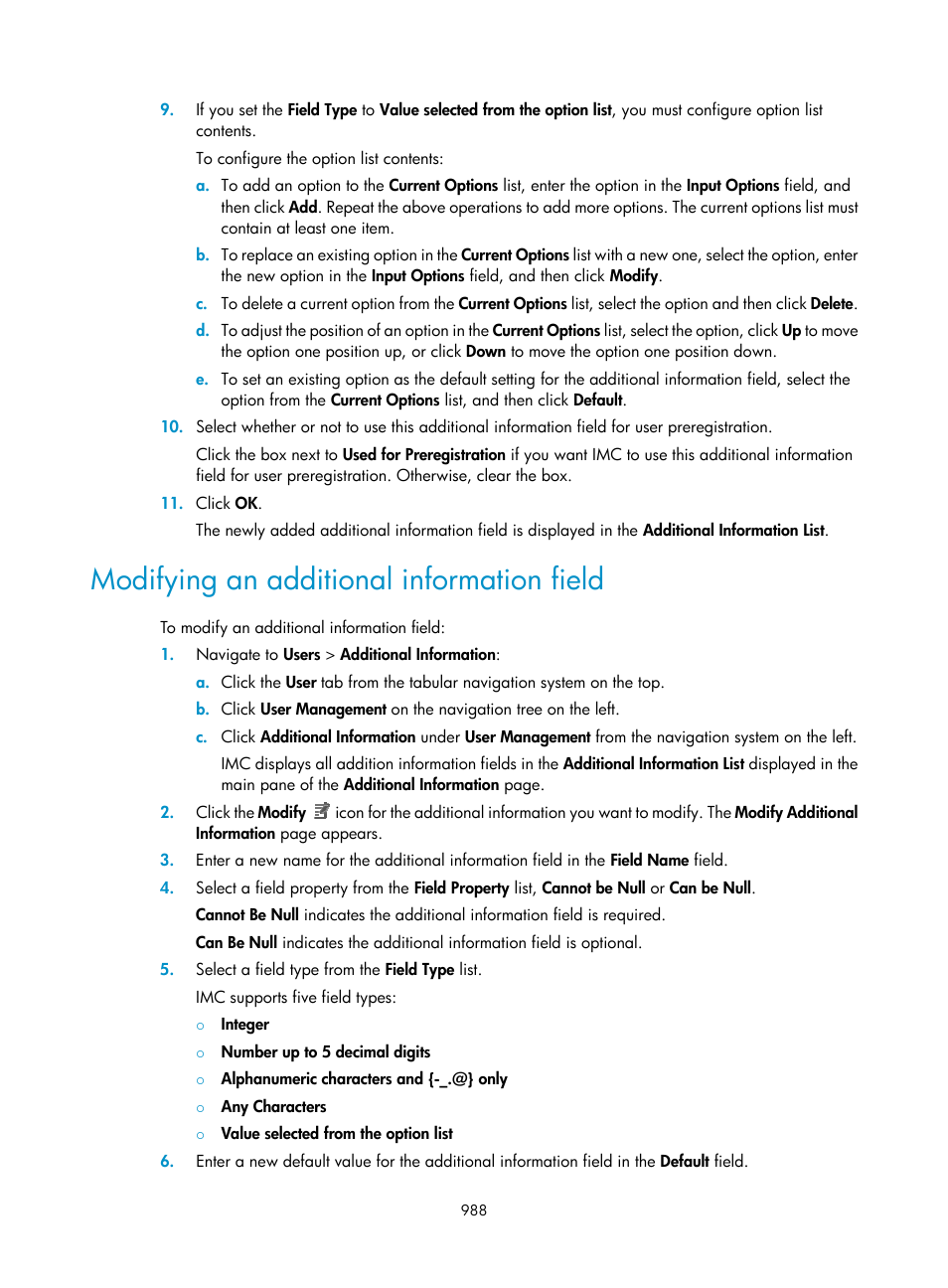 Modifying an additional information field | H3C Technologies H3C Intelligent Management Center User Manual | Page 1002 / 1065