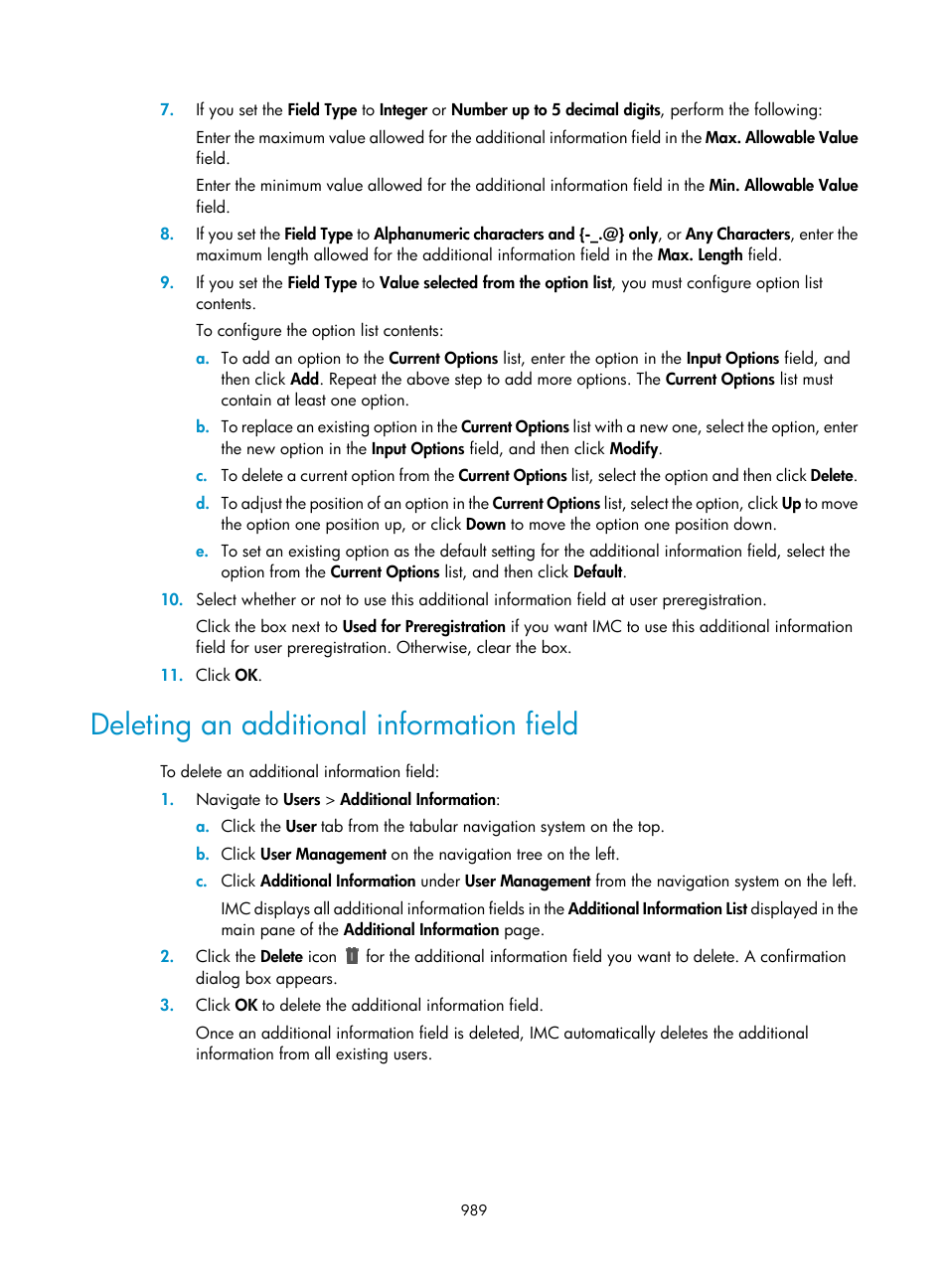 Deleting an additional information field | H3C Technologies H3C Intelligent Management Center User Manual | Page 1003 / 1065