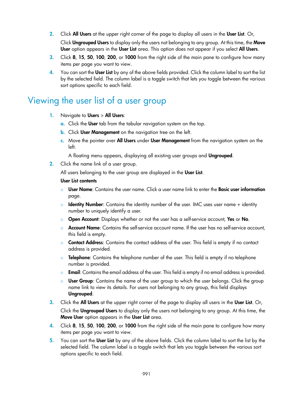Viewing the user list of a user group | H3C Technologies H3C Intelligent Management Center User Manual | Page 1005 / 1065