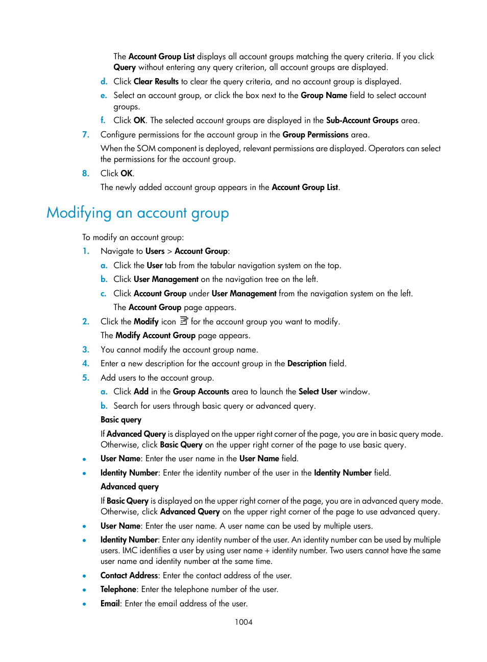 Modifying an account group | H3C Technologies H3C Intelligent Management Center User Manual | Page 1018 / 1065