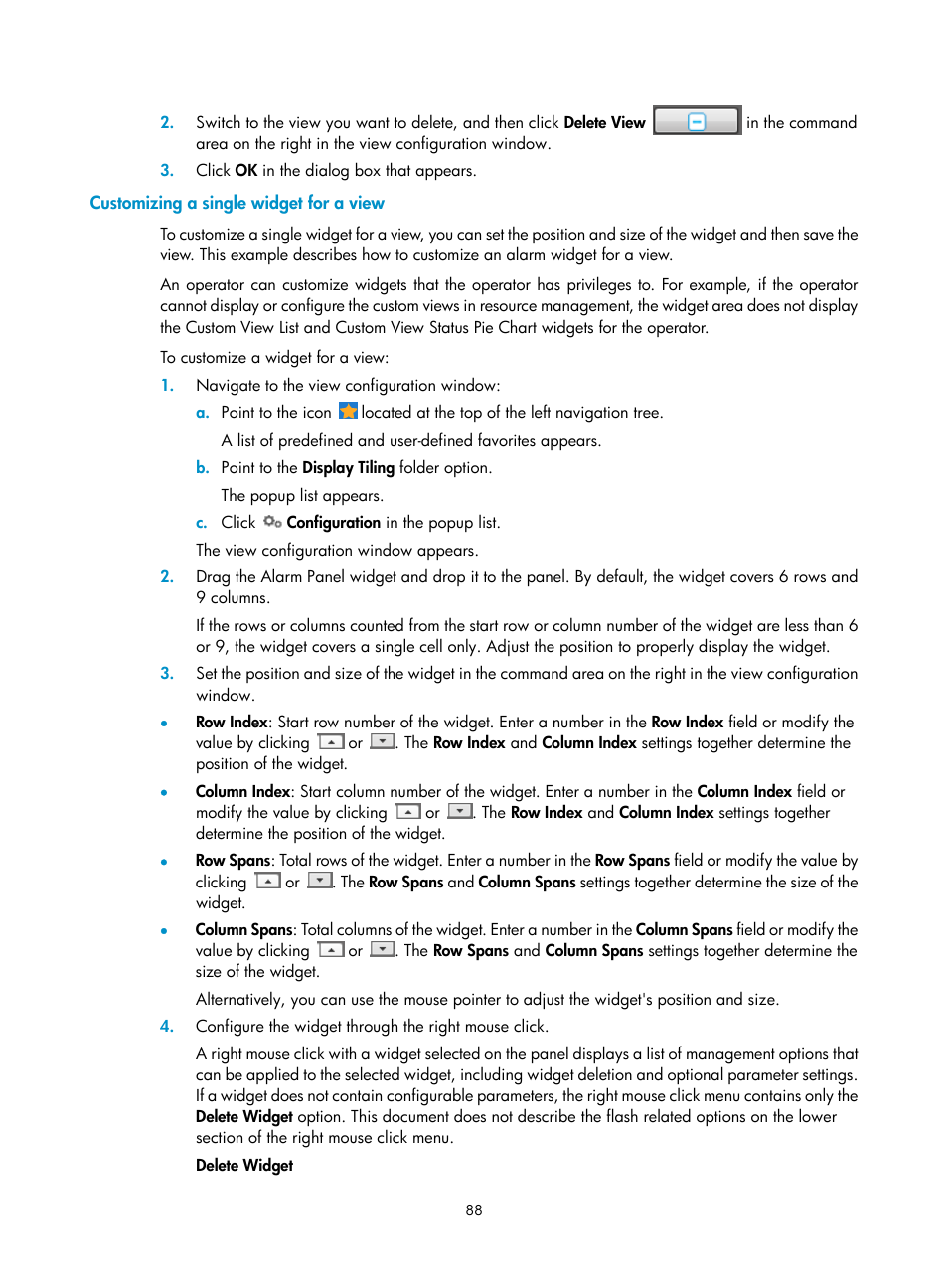 Customizing a single widget for a view | H3C Technologies H3C Intelligent Management Center User Manual | Page 102 / 1065