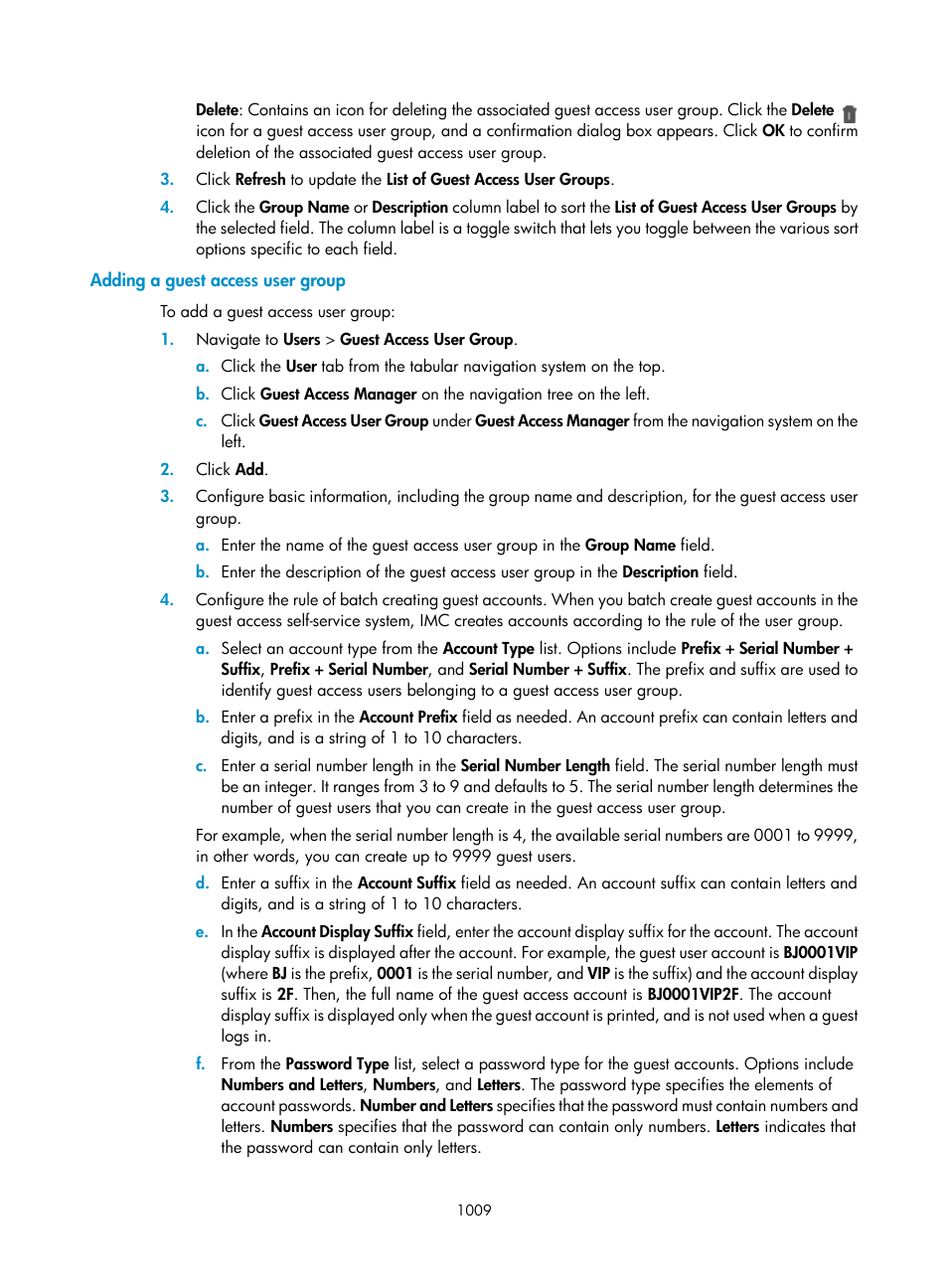 Adding a guest access user group | H3C Technologies H3C Intelligent Management Center User Manual | Page 1023 / 1065