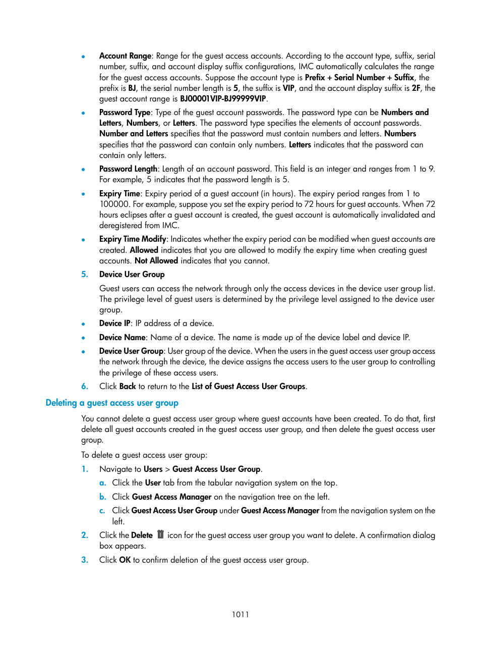 Deleting a guest access user group | H3C Technologies H3C Intelligent Management Center User Manual | Page 1025 / 1065