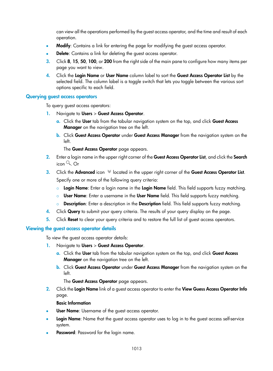 Querying guest access operators, Viewing the guest access operator details | H3C Technologies H3C Intelligent Management Center User Manual | Page 1027 / 1065