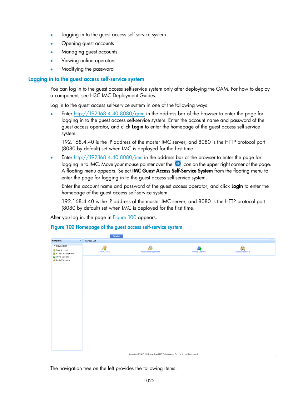 Logging in to the guest access self-service system | H3C Technologies H3C Intelligent Management Center User Manual | Page 1036 / 1065