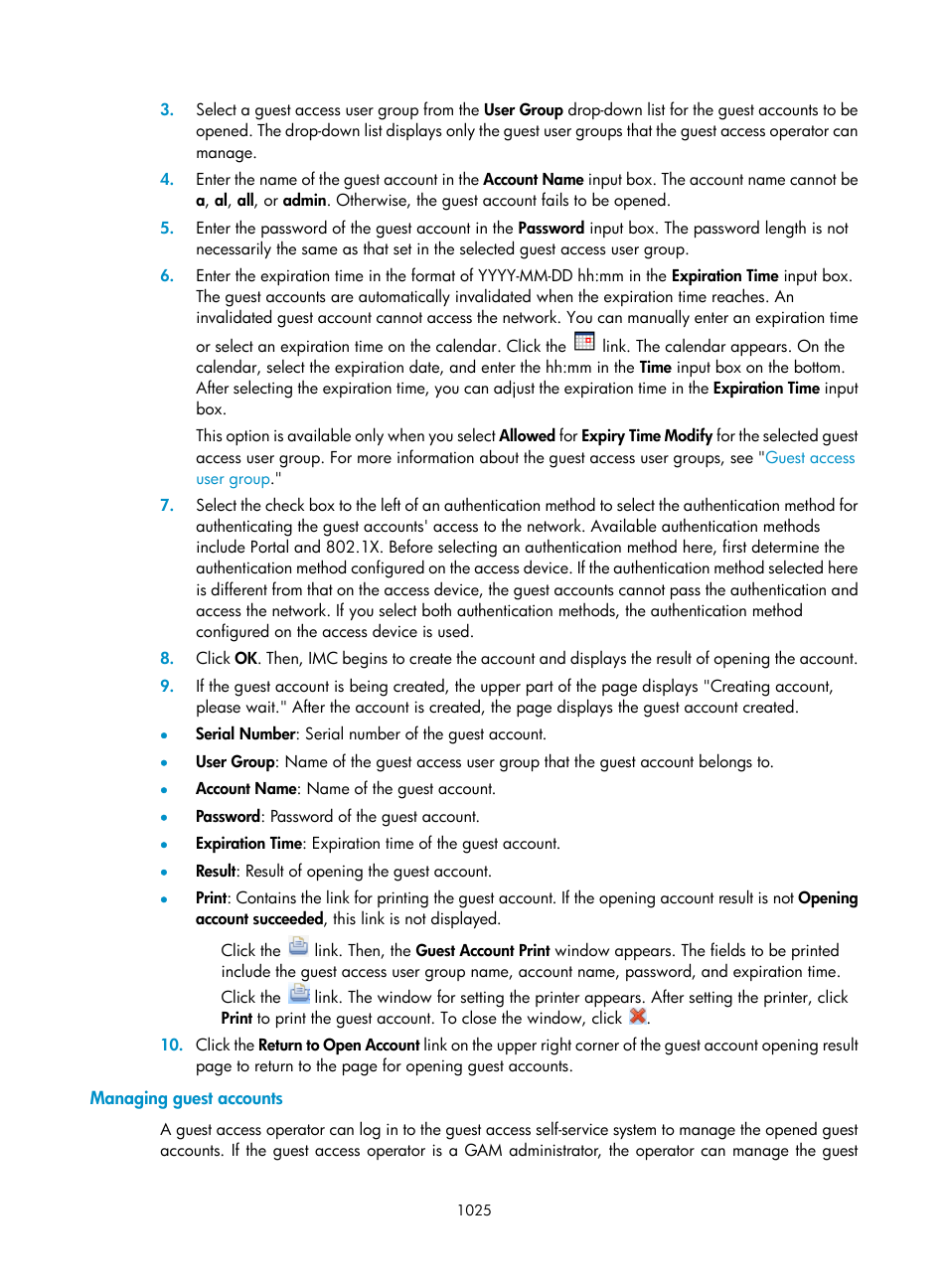 Managing guest accounts | H3C Technologies H3C Intelligent Management Center User Manual | Page 1039 / 1065