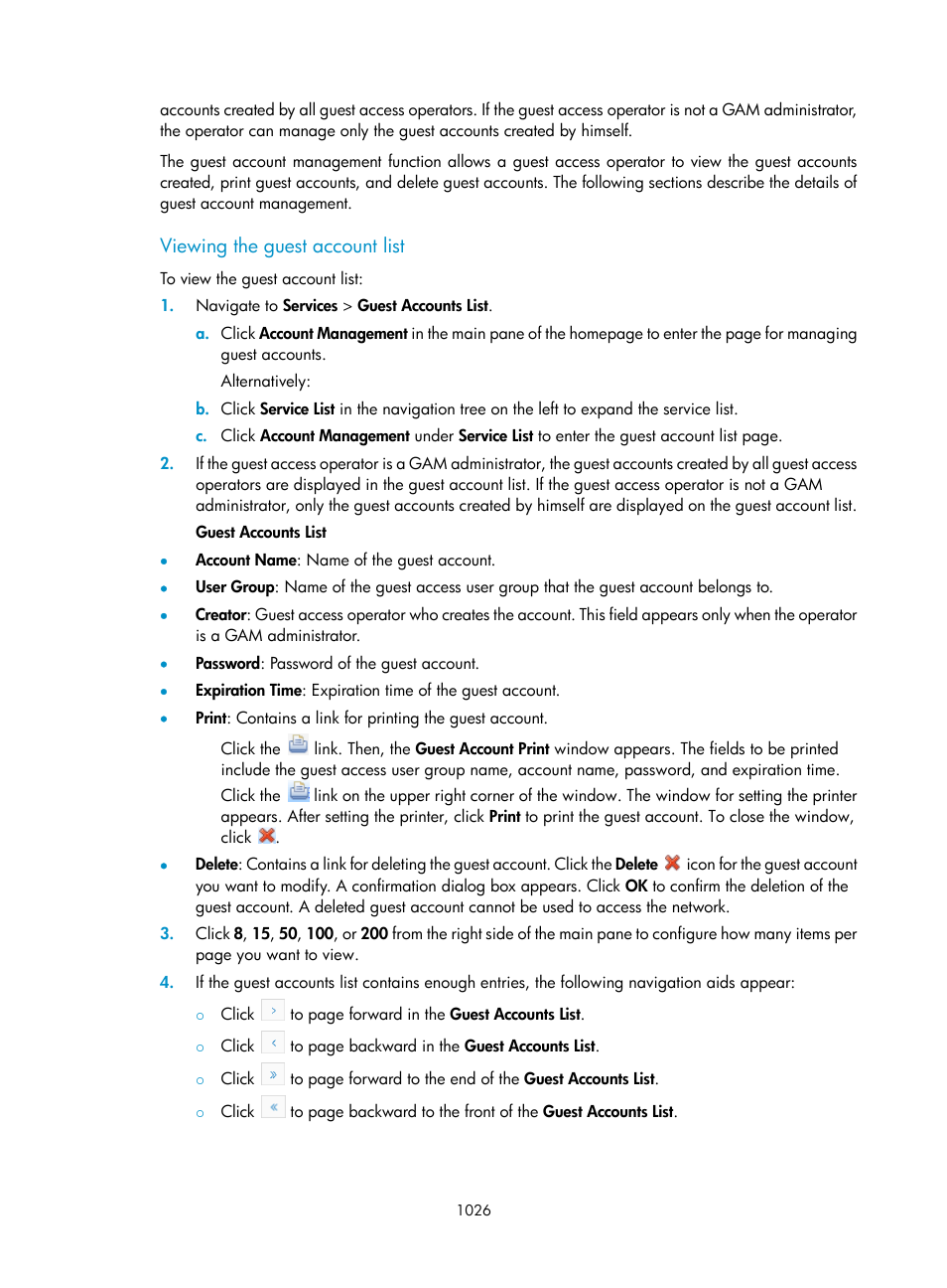 Viewing the guest account list | H3C Technologies H3C Intelligent Management Center User Manual | Page 1040 / 1065