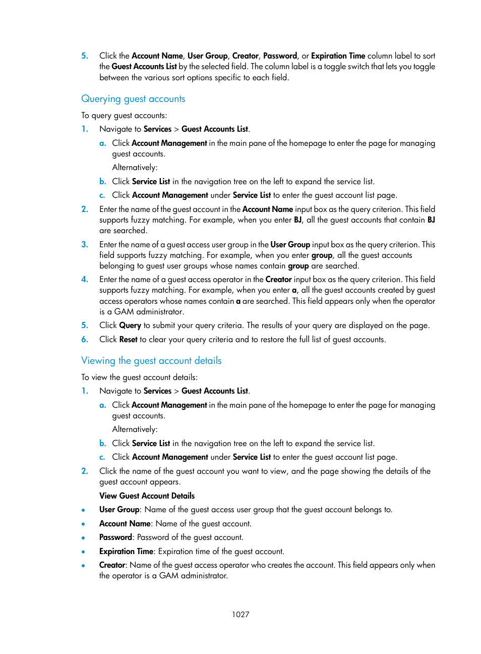 Querying guest accounts, Viewing the guest account details | H3C Technologies H3C Intelligent Management Center User Manual | Page 1041 / 1065