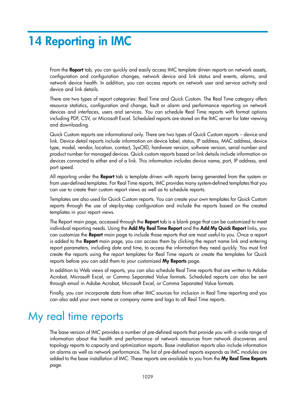 14 reporting in imc, My real time reports, 14 reporting in | H3C Technologies H3C Intelligent Management Center User Manual | Page 1043 / 1065