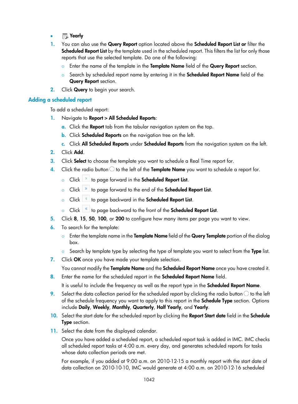 Adding a scheduled report | H3C Technologies H3C Intelligent Management Center User Manual | Page 1056 / 1065