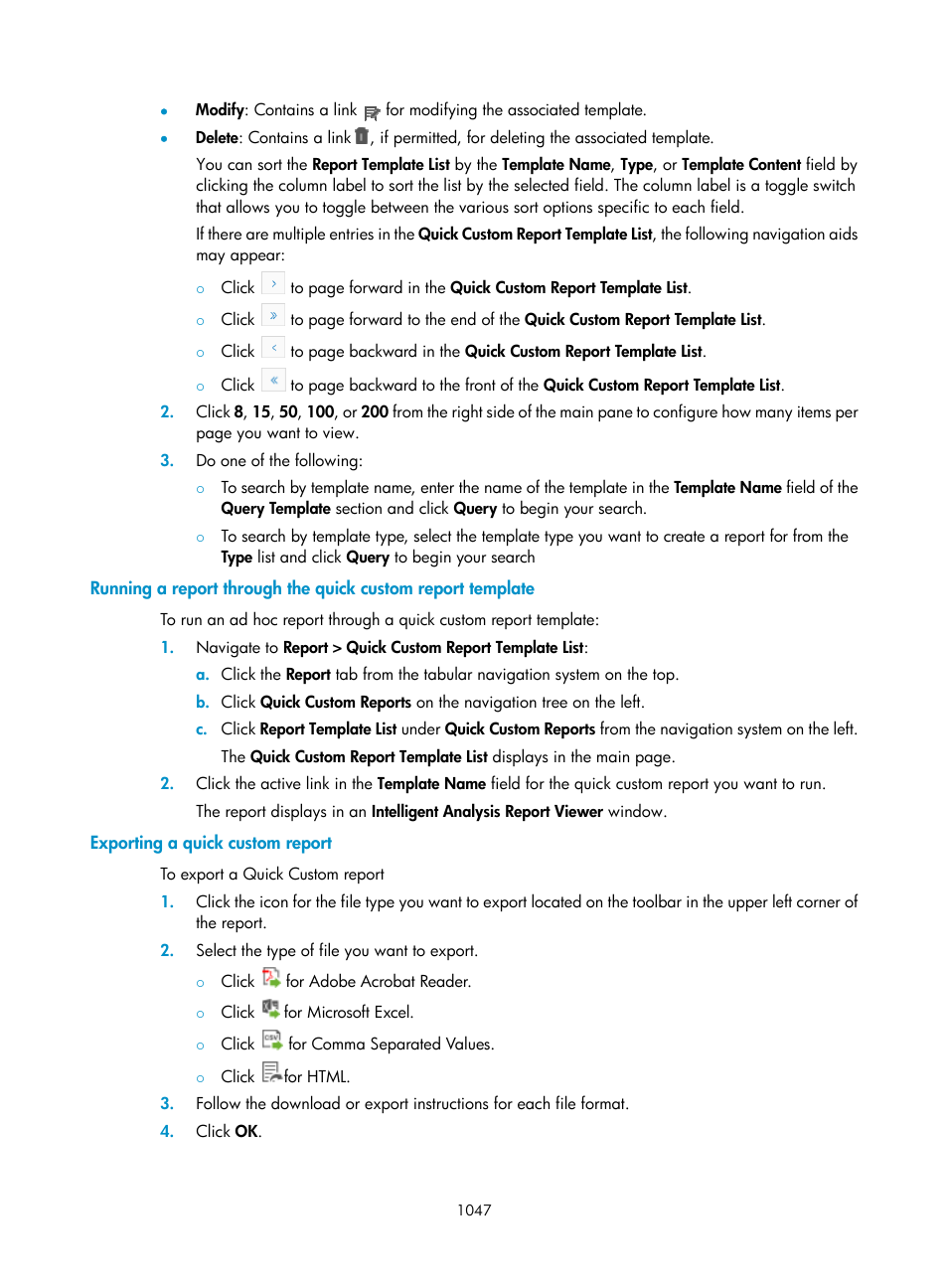Exporting a quick custom report | H3C Technologies H3C Intelligent Management Center User Manual | Page 1061 / 1065