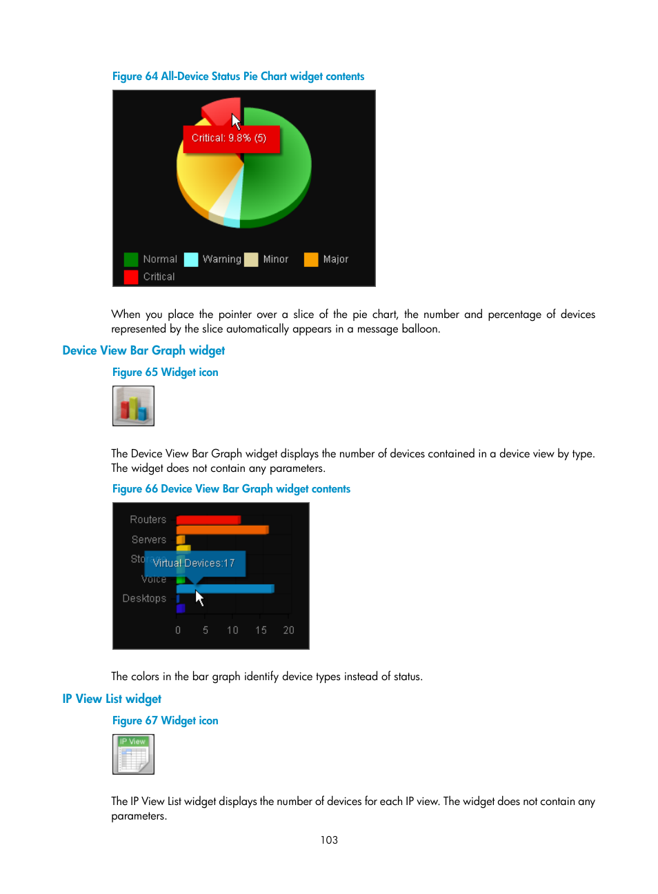 Device view bar graph widget, Ip view list widget | H3C Technologies H3C Intelligent Management Center User Manual | Page 117 / 1065