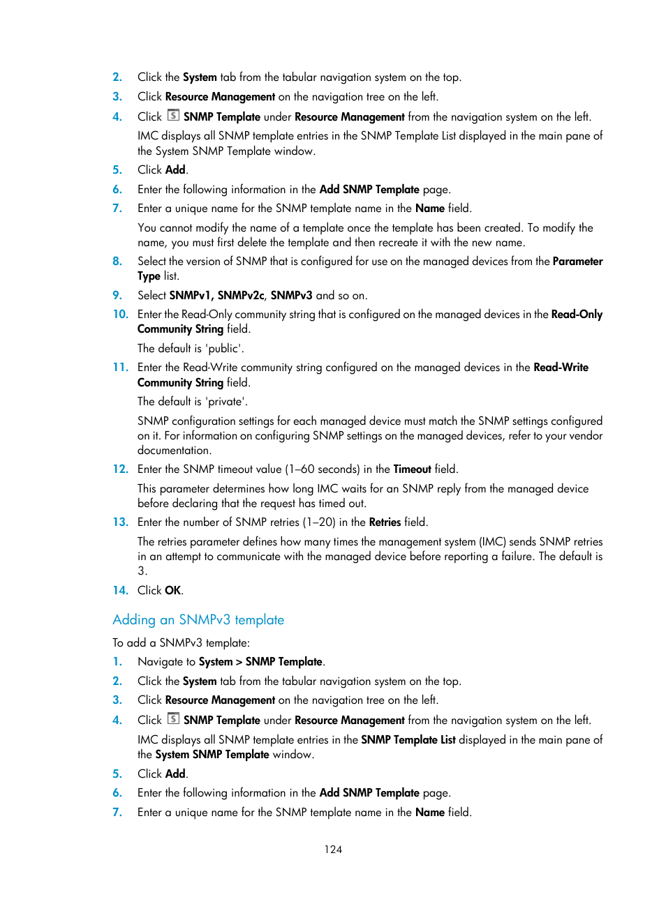 Adding an snmpv3 template | H3C Technologies H3C Intelligent Management Center User Manual | Page 138 / 1065