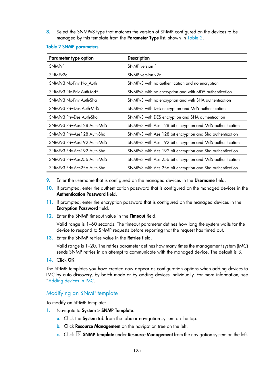 Modifying an snmp template | H3C Technologies H3C Intelligent Management Center User Manual | Page 139 / 1065