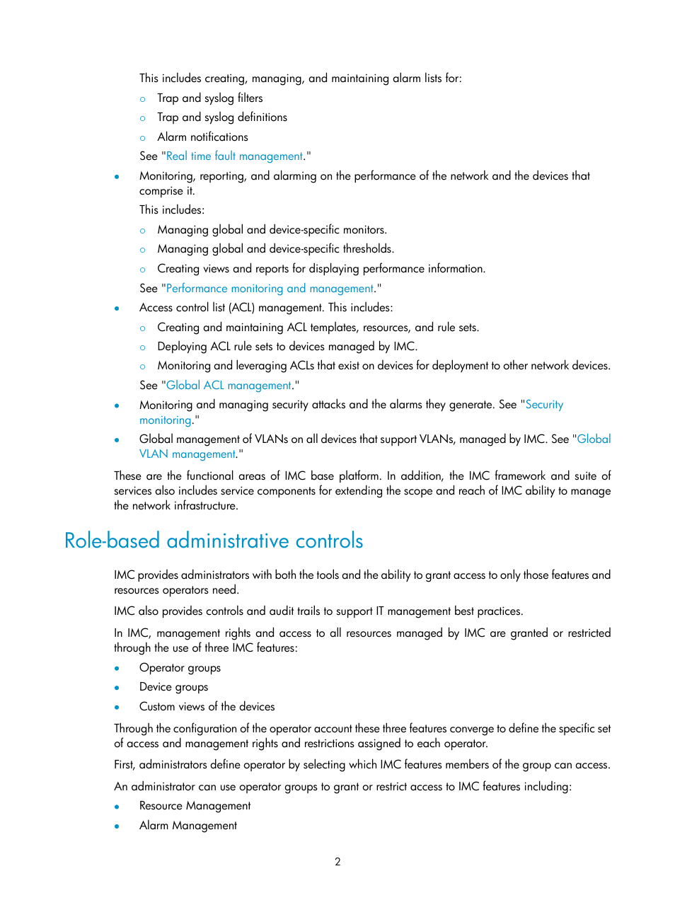 Role-based administrative controls, Role-based, Administrative controls | H3C Technologies H3C Intelligent Management Center User Manual | Page 16 / 1065