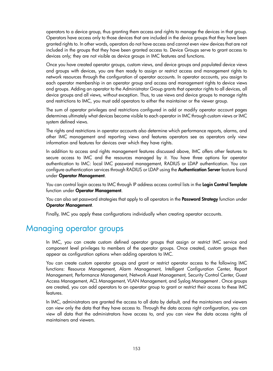 Managing operator groups | H3C Technologies H3C Intelligent Management Center User Manual | Page 167 / 1065