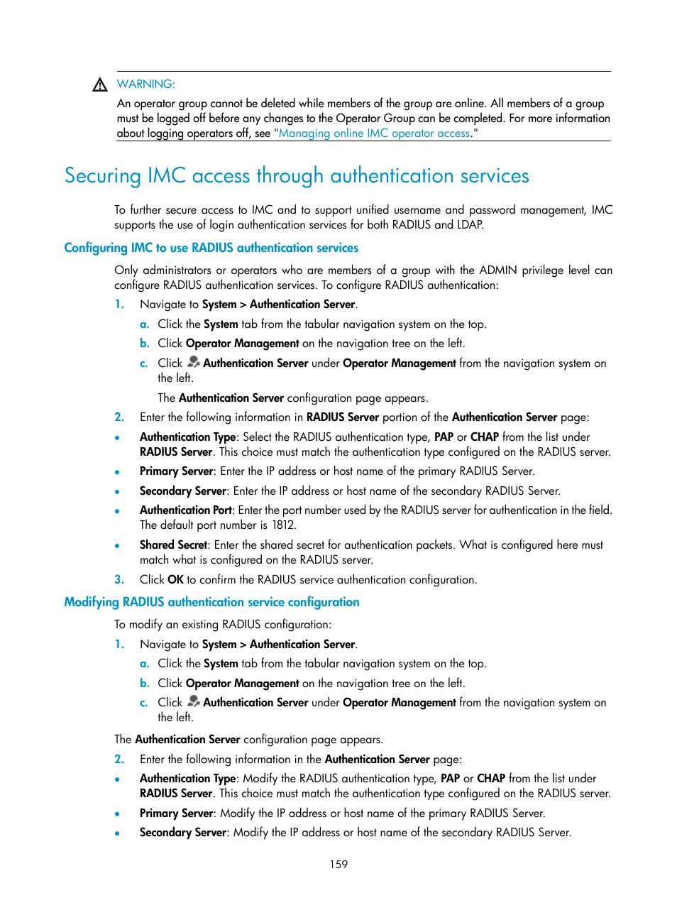 Securing imc access, Through authentication services | H3C Technologies H3C Intelligent Management Center User Manual | Page 173 / 1065