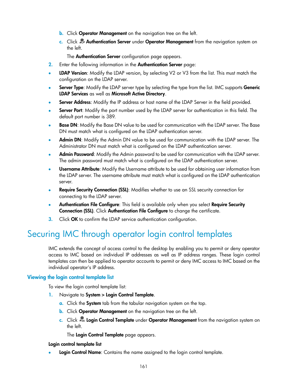Viewing the login control template list | H3C Technologies H3C Intelligent Management Center User Manual | Page 175 / 1065