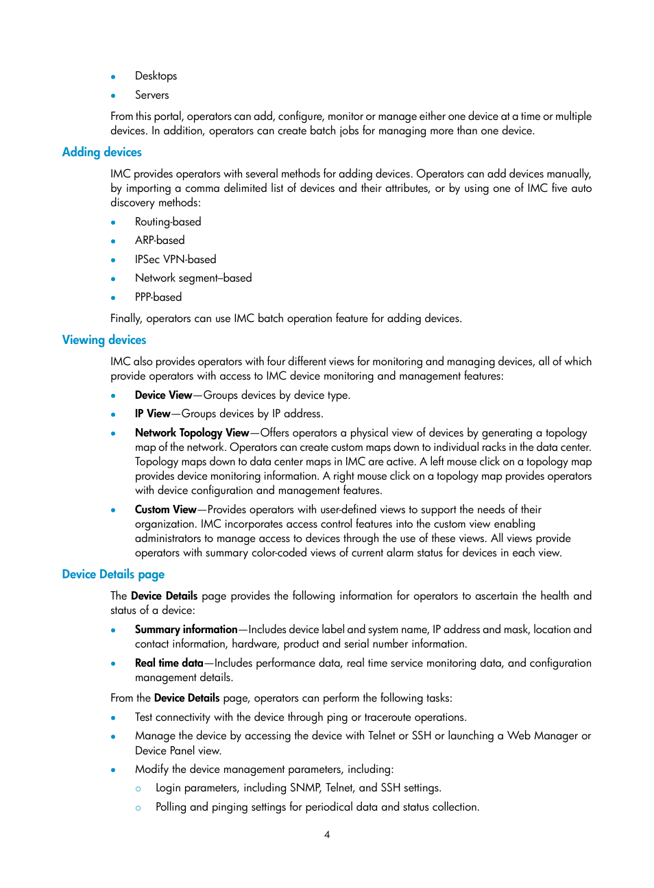 Adding devices, Viewing devices | H3C Technologies H3C Intelligent Management Center User Manual | Page 18 / 1065