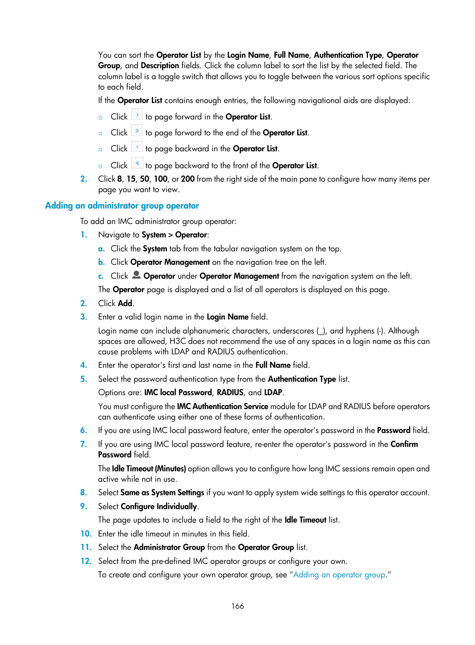 Adding an administrator group operator | H3C Technologies H3C Intelligent Management Center User Manual | Page 180 / 1065