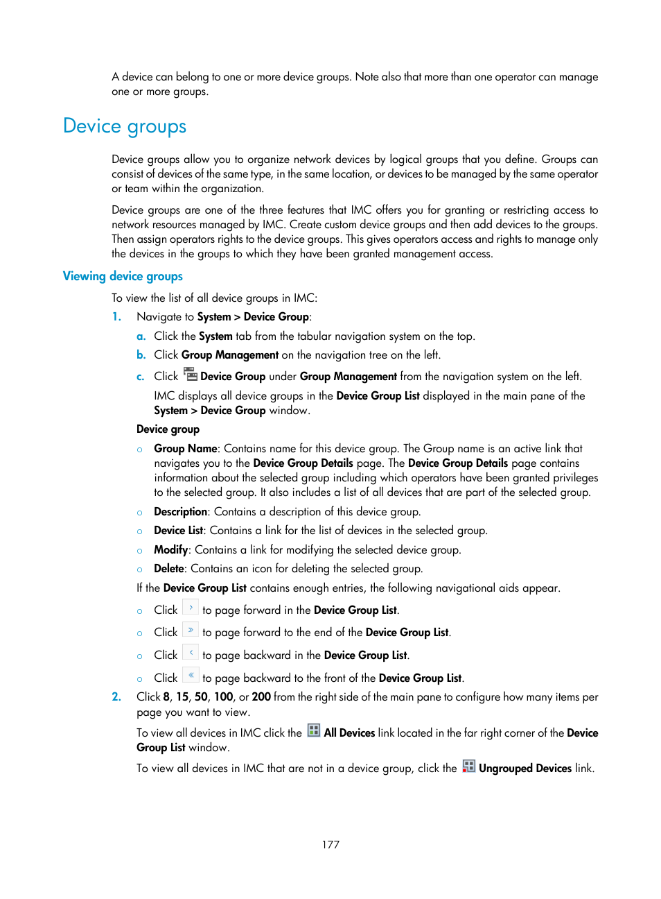 Device groups, Viewing device groups | H3C Technologies H3C Intelligent Management Center User Manual | Page 191 / 1065