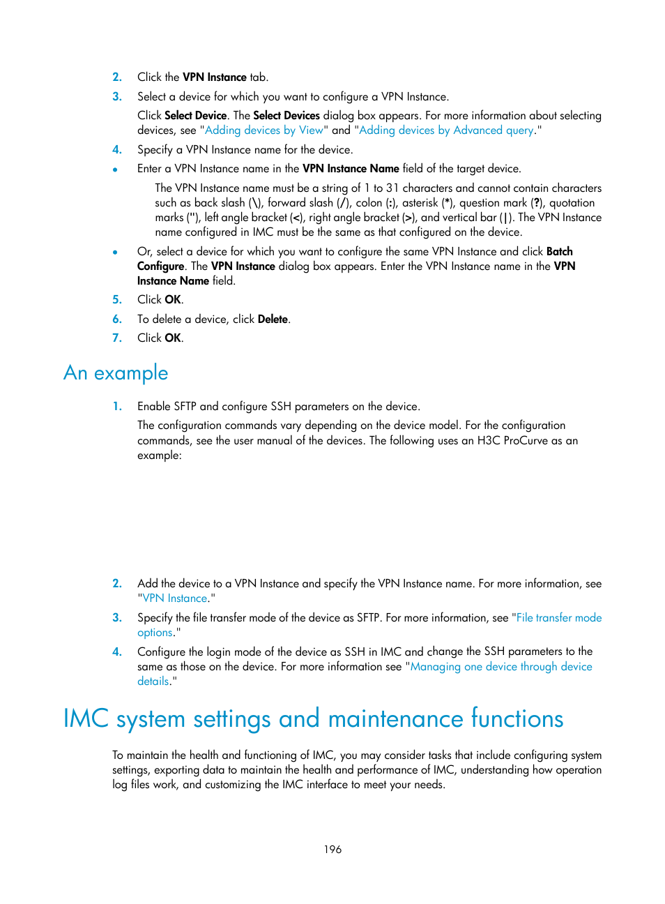 An example, Imc system settings and maintenance functions | H3C Technologies H3C Intelligent Management Center User Manual | Page 210 / 1065