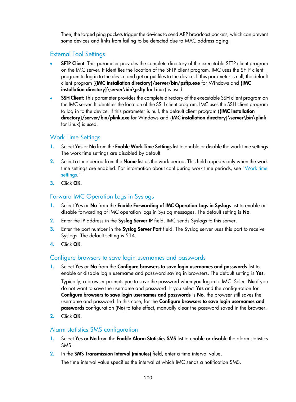 Alarm statistics sms configuration | H3C Technologies H3C Intelligent Management Center User Manual | Page 214 / 1065
