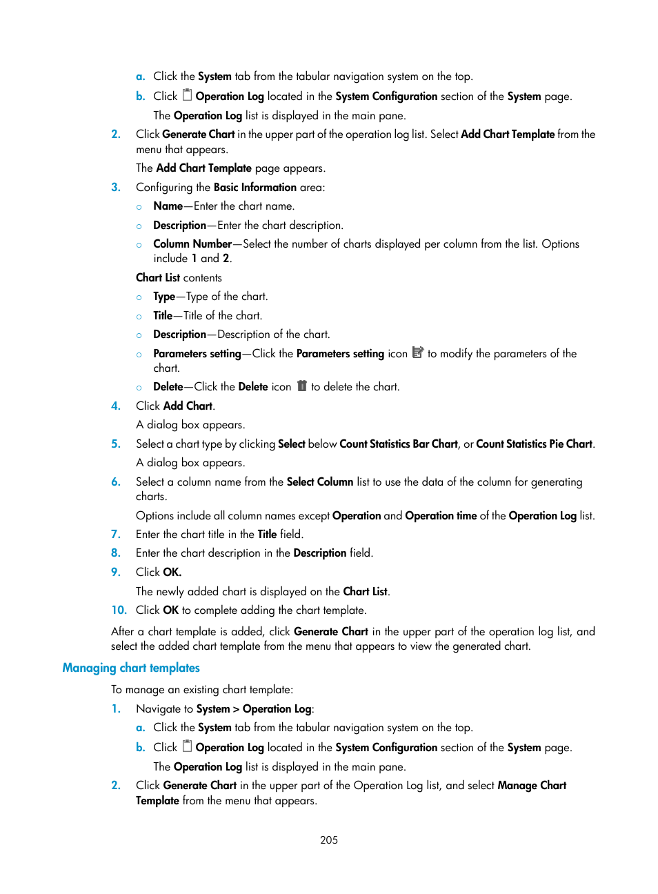 Managing chart templates | H3C Technologies H3C Intelligent Management Center User Manual | Page 219 / 1065