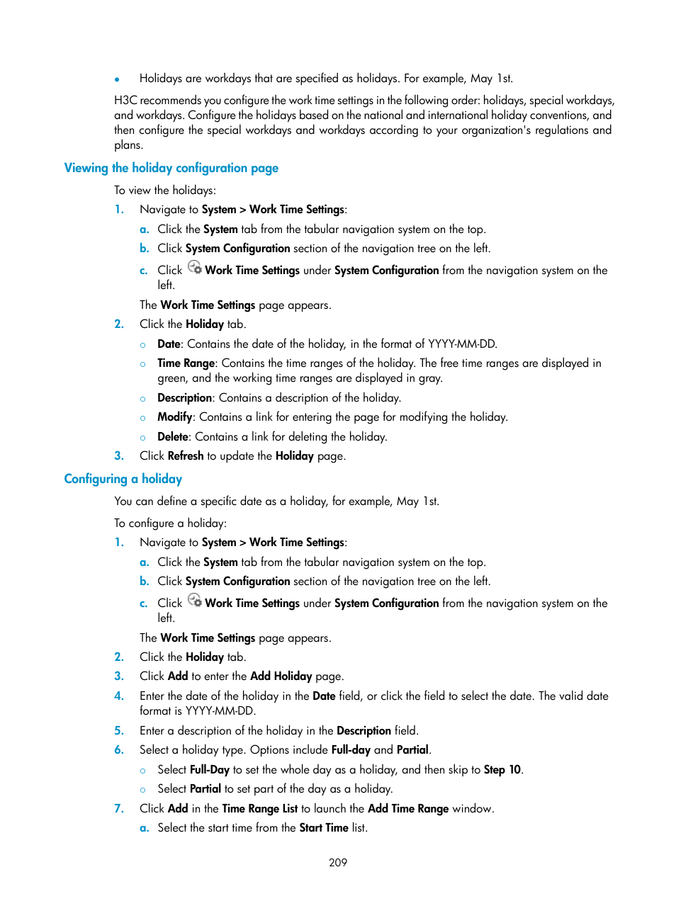 Configuring a holiday | H3C Technologies H3C Intelligent Management Center User Manual | Page 223 / 1065