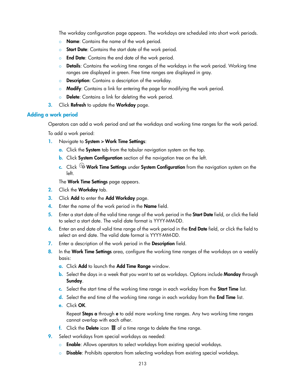 Adding a work period | H3C Technologies H3C Intelligent Management Center User Manual | Page 227 / 1065