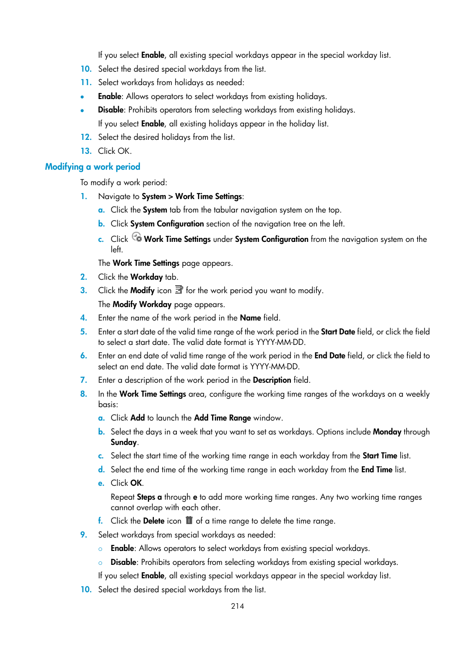 Modifying a work period | H3C Technologies H3C Intelligent Management Center User Manual | Page 228 / 1065