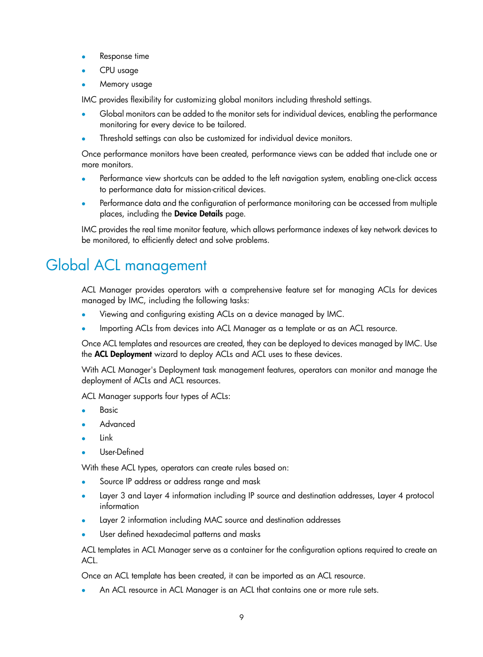 Global acl management | H3C Technologies H3C Intelligent Management Center User Manual | Page 23 / 1065