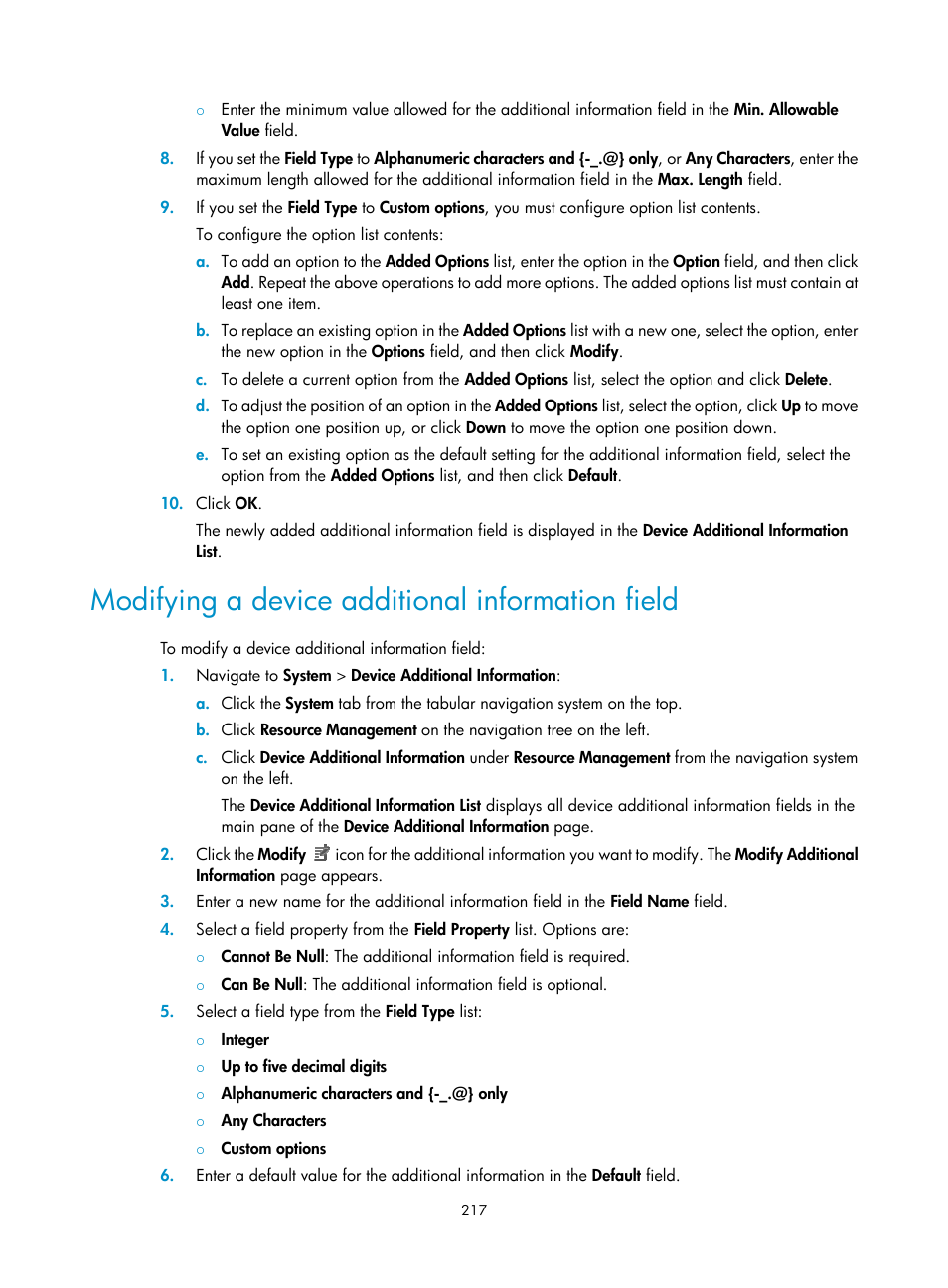 Modifying a device additional information field | H3C Technologies H3C Intelligent Management Center User Manual | Page 231 / 1065
