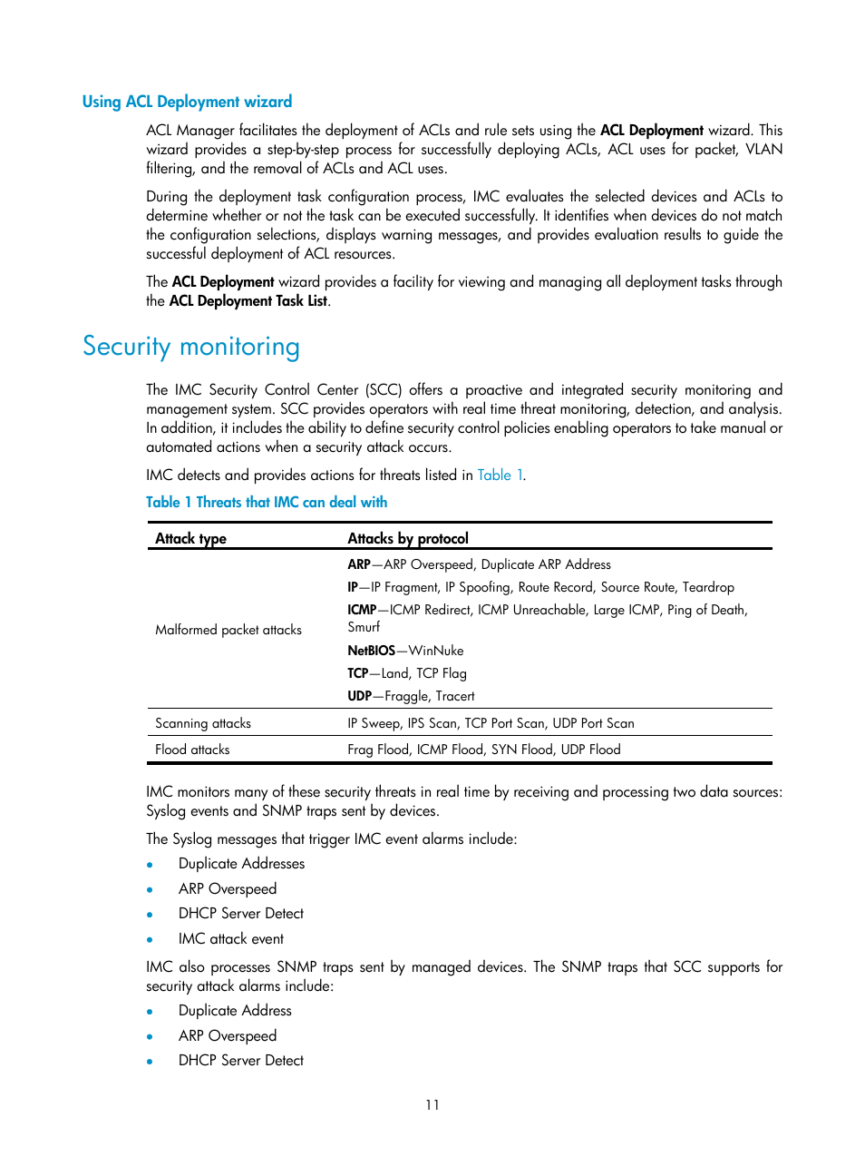 Using acl deployment wizard, Security monitoring, Security | Monitoring | H3C Technologies H3C Intelligent Management Center User Manual | Page 25 / 1065
