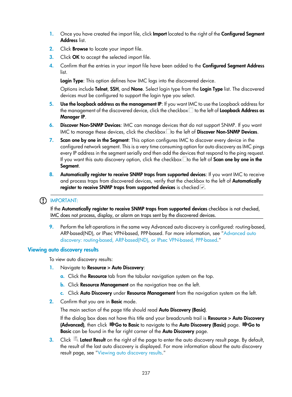 Viewing auto discovery results | H3C Technologies H3C Intelligent Management Center User Manual | Page 251 / 1065