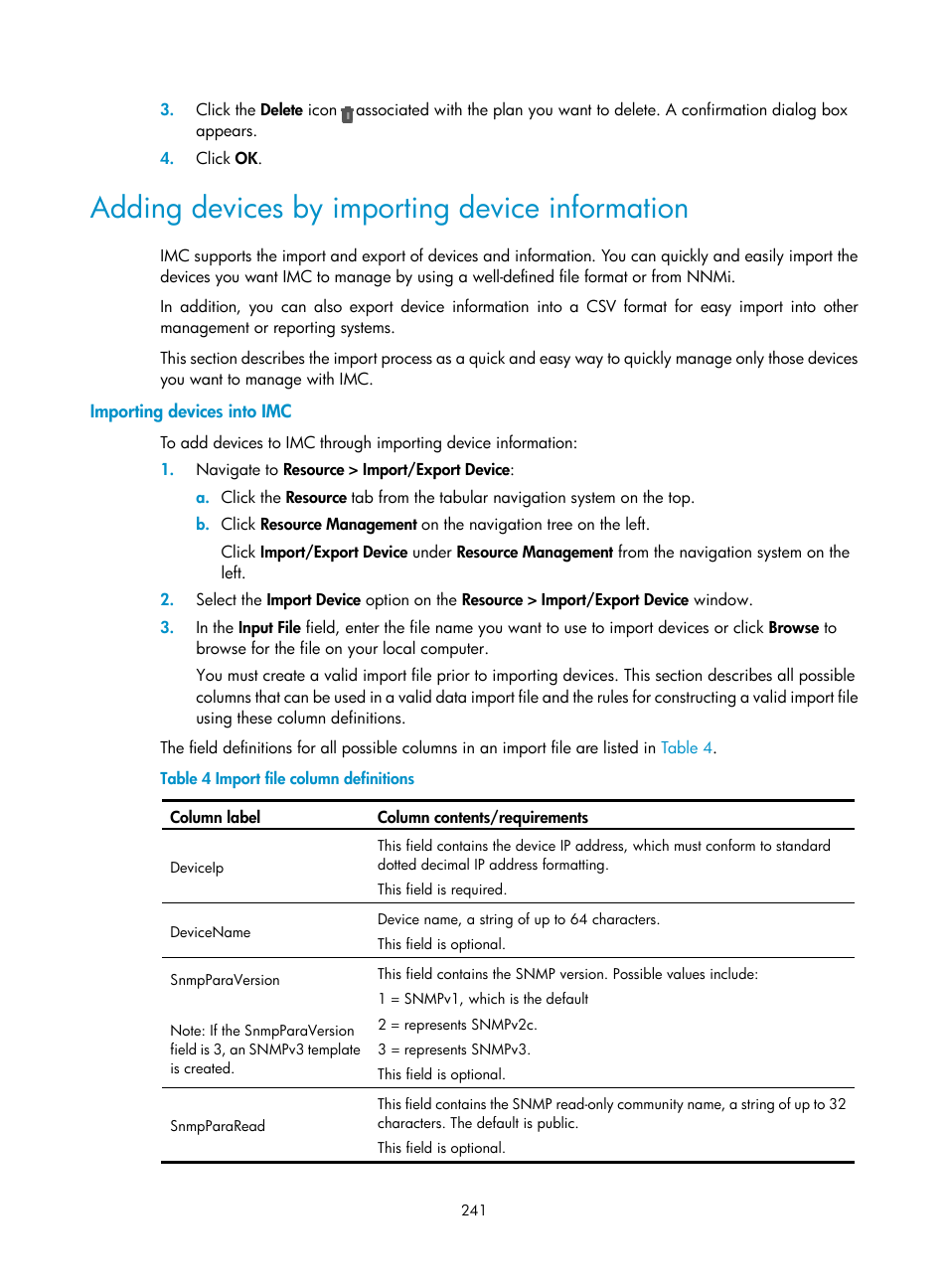 Adding devices by importing device information, Importing devices into imc | H3C Technologies H3C Intelligent Management Center User Manual | Page 255 / 1065