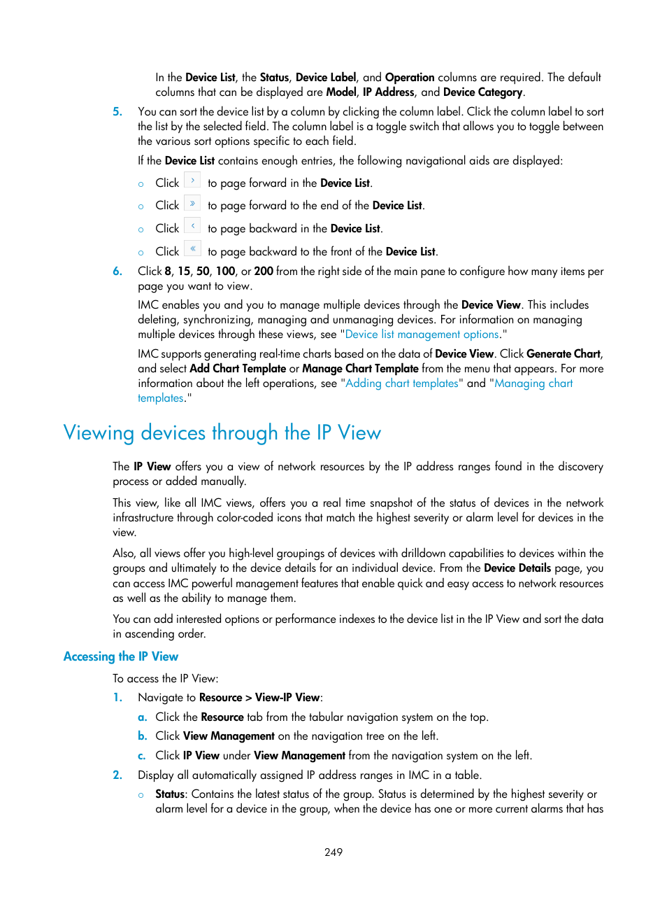 Viewing devices through the ip view, Accessing the ip view | H3C Technologies H3C Intelligent Management Center User Manual | Page 263 / 1065