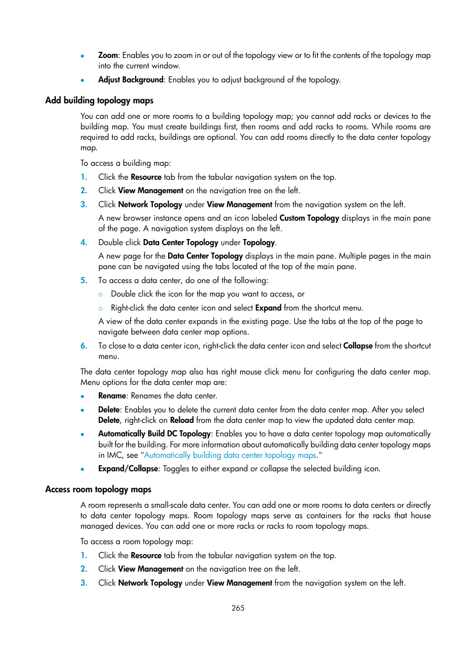 Add building topology maps, Access room topology maps | H3C Technologies H3C Intelligent Management Center User Manual | Page 279 / 1065