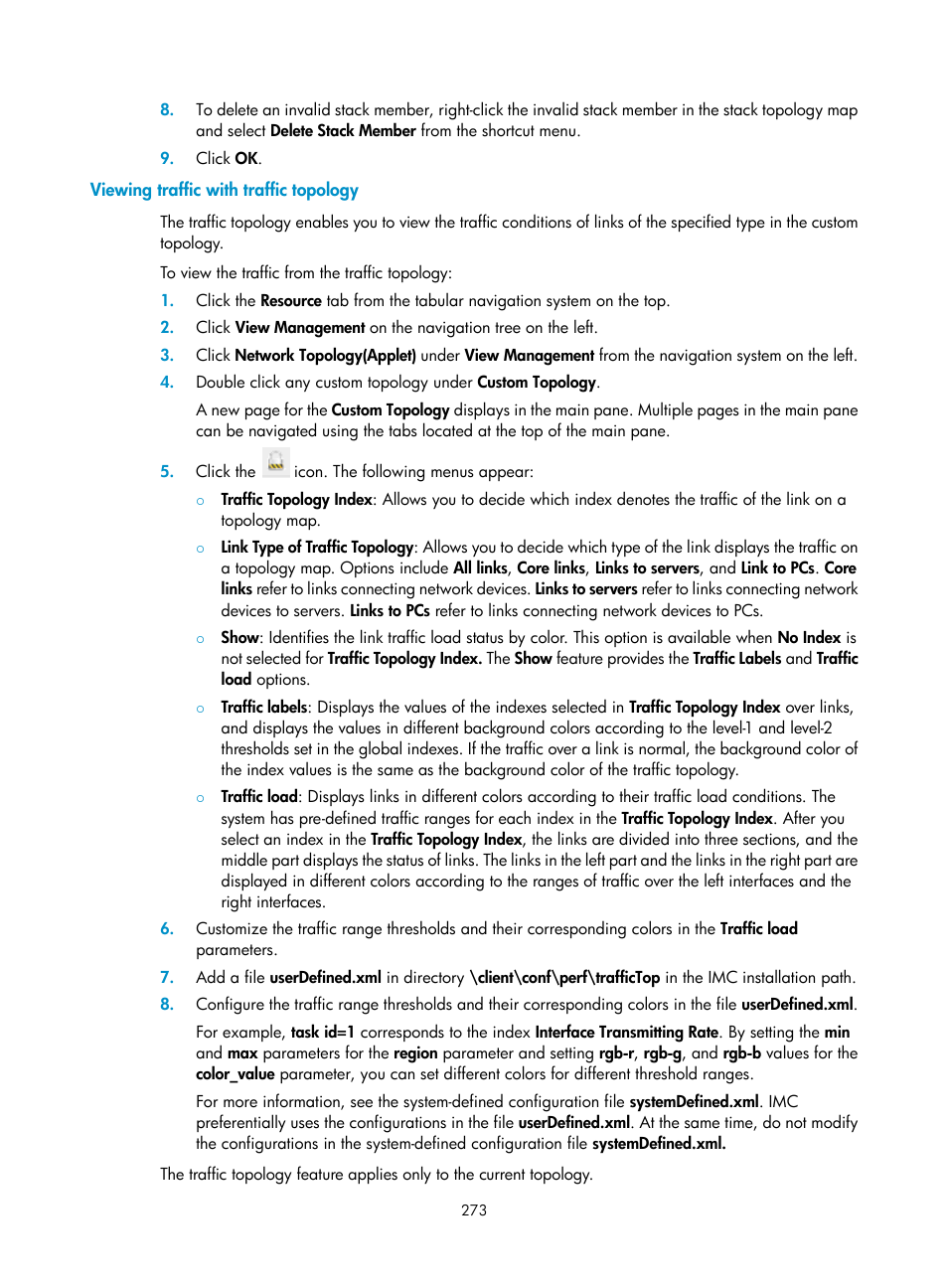 Viewing traffic with traffic topology | H3C Technologies H3C Intelligent Management Center User Manual | Page 287 / 1065