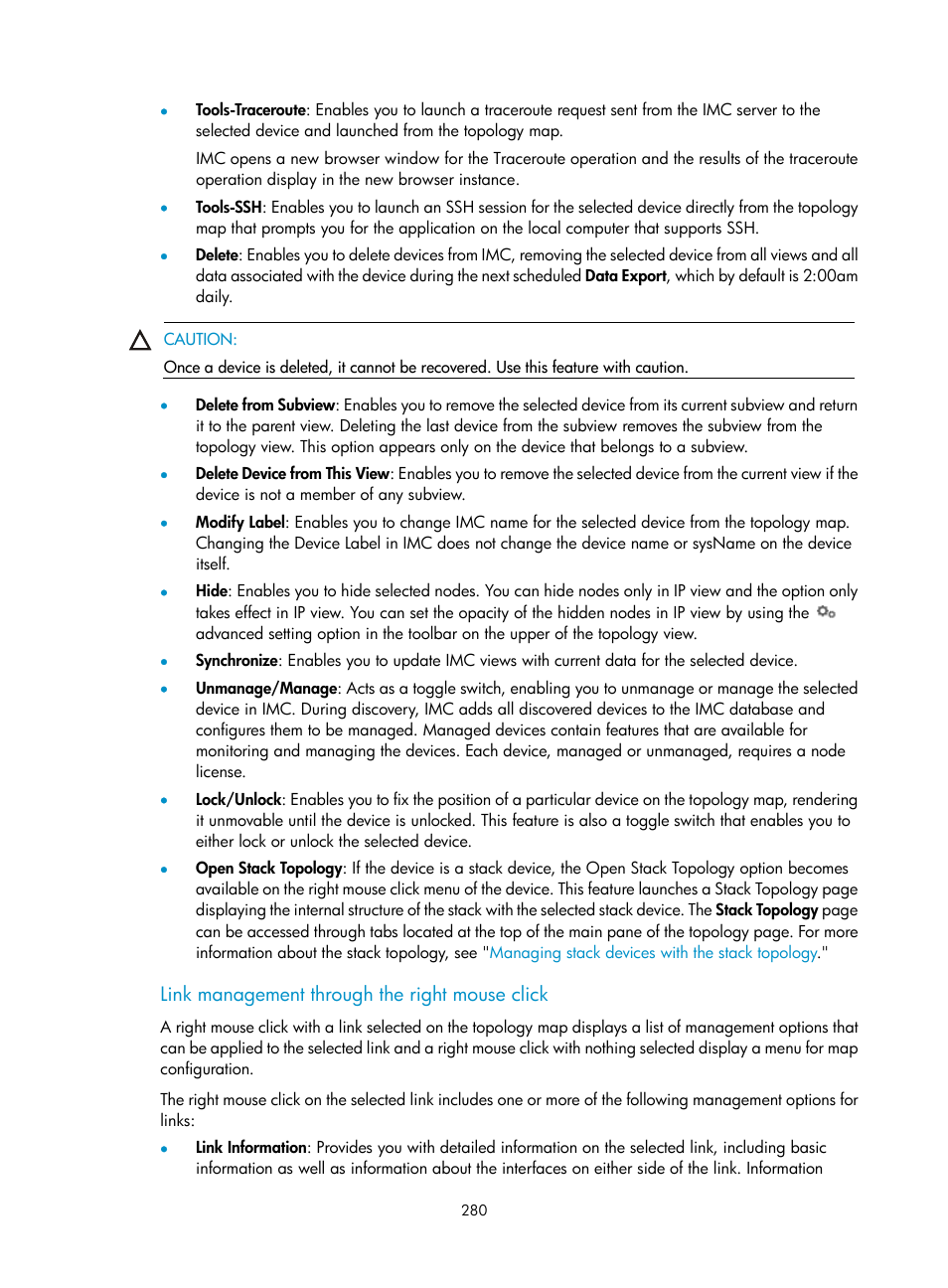 Link management through the right mouse click | H3C Technologies H3C Intelligent Management Center User Manual | Page 294 / 1065