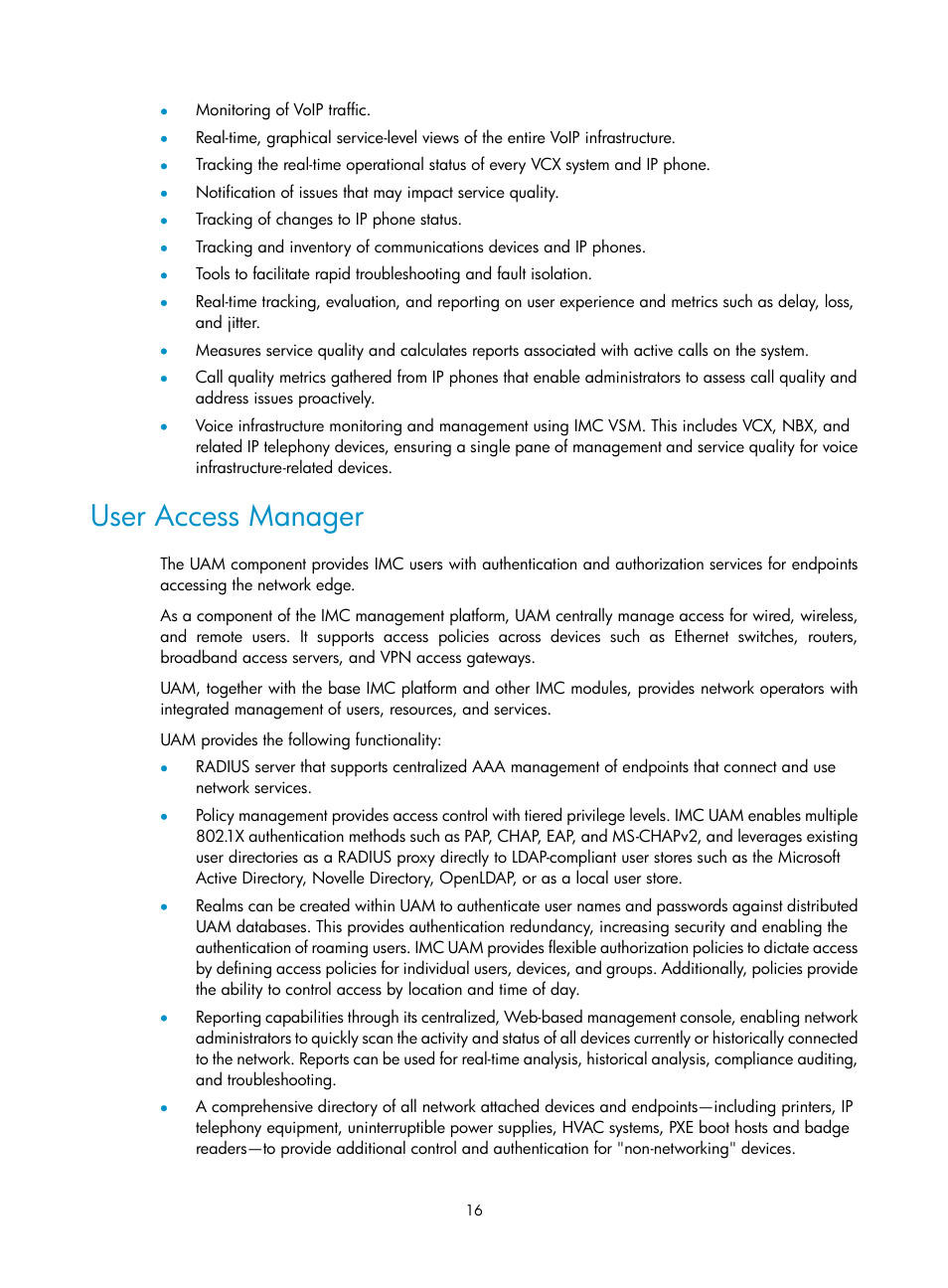 User access manager | H3C Technologies H3C Intelligent Management Center User Manual | Page 30 / 1065