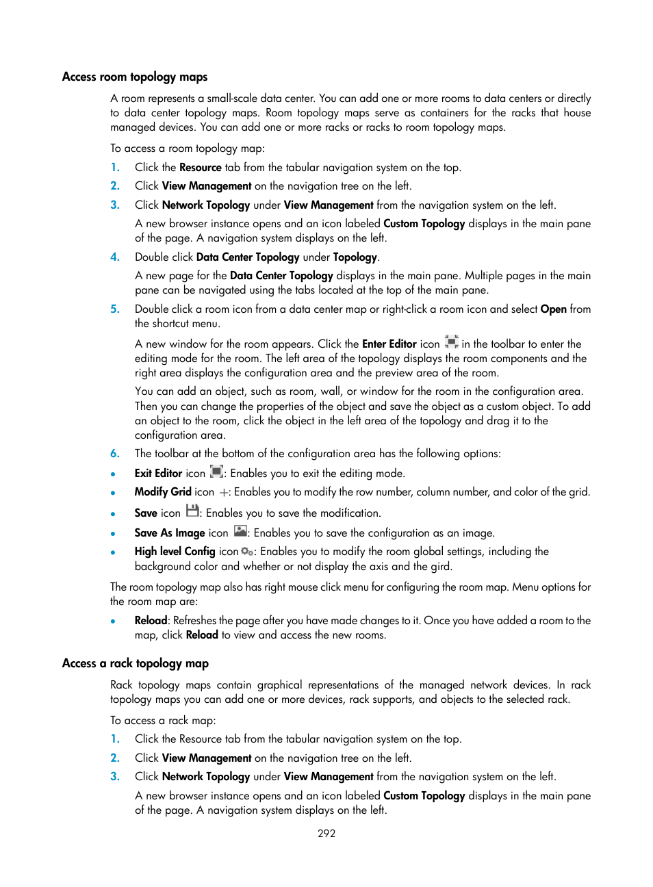 Access room topology maps, Access a rack topology map | H3C Technologies H3C Intelligent Management Center User Manual | Page 306 / 1065