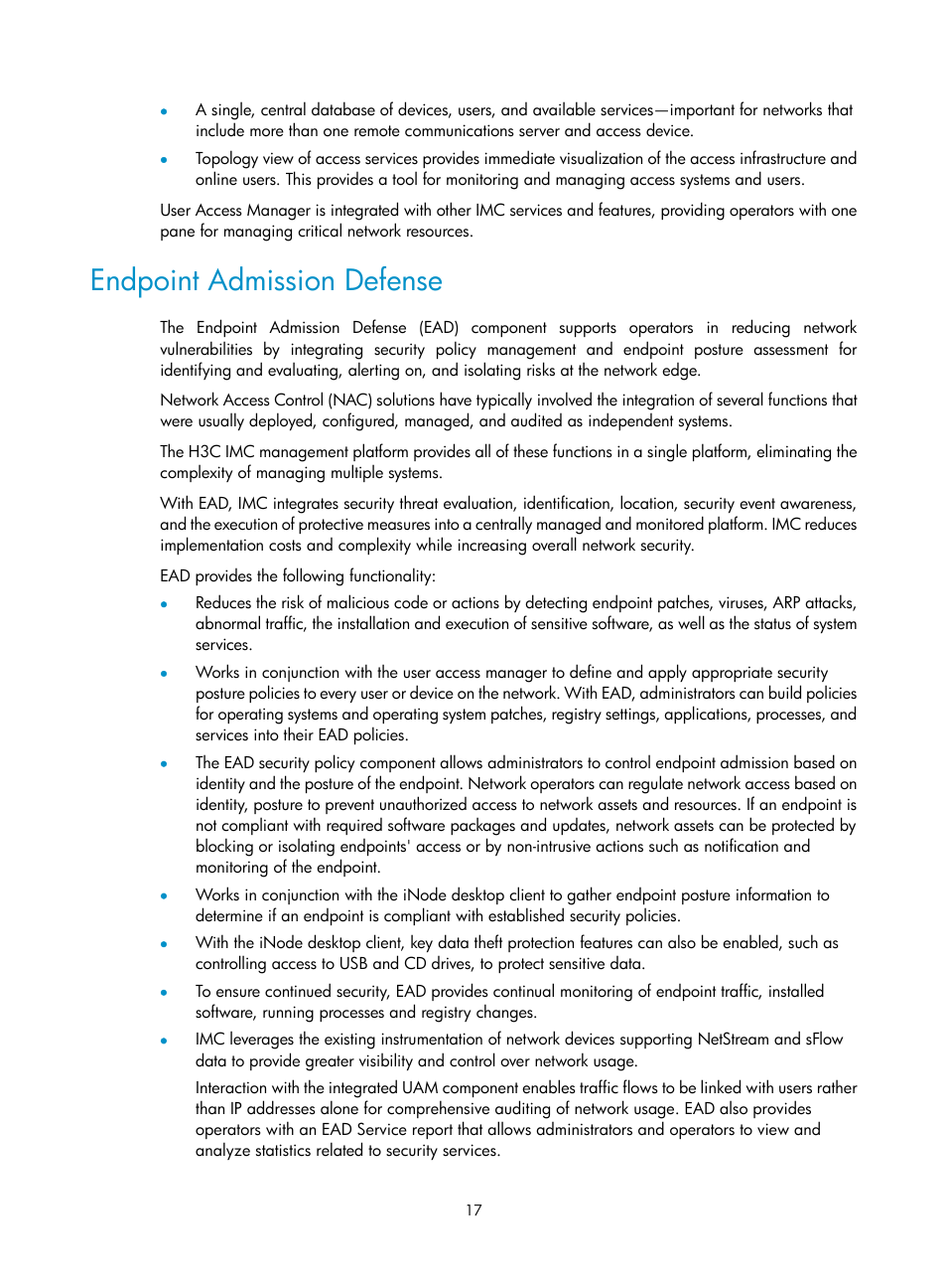 Endpoint admission defense | H3C Technologies H3C Intelligent Management Center User Manual | Page 31 / 1065