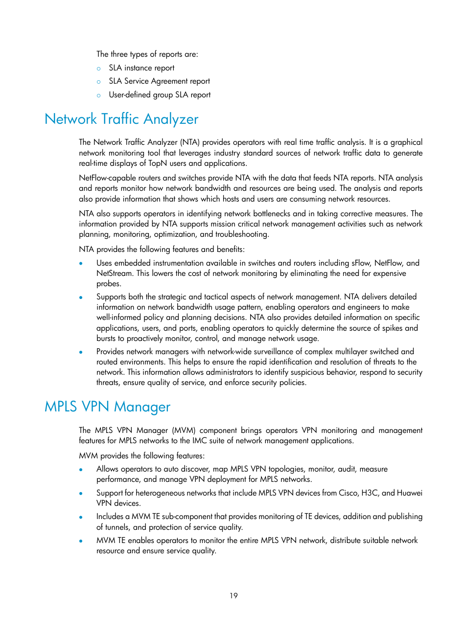 Network traffic analyzer, Mpls vpn manager | H3C Technologies H3C Intelligent Management Center User Manual | Page 33 / 1065